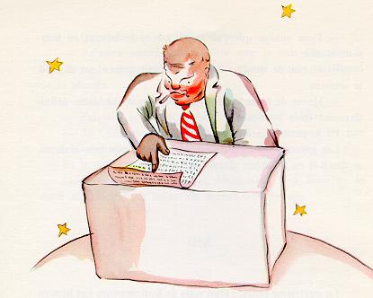 A serious man at his desk, counting things that are very far away.